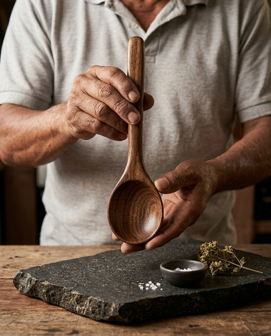 Artesanía VETA — cada pieza de madera es única, tallada en Izalco